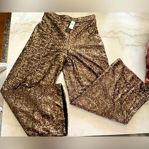 RTLS $110 BANANA REPUBLIC 2020 WOMENS LINED HEAVY QUALITY GOLD SEQUIN PANTS SZ M